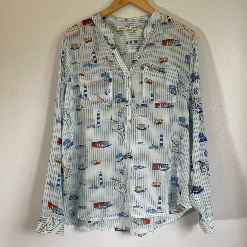 COTTON DAISY Beach Themed Sheer Cotton Cover Up Size Large
